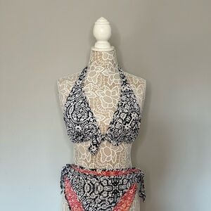 VENUS Black and White Paisley Bikini with Red Accents